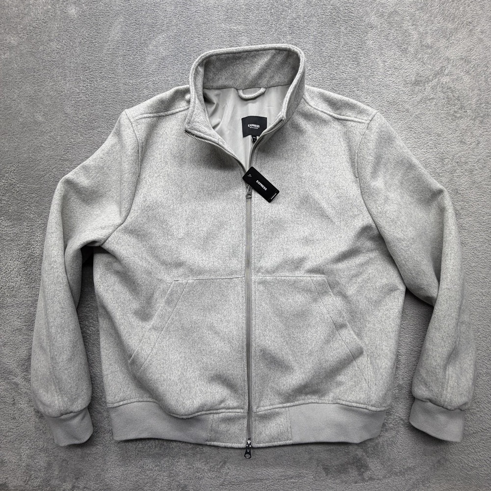 Express Jacket Mens XL Gray Bomber Full Zip Lined Pockets Casual